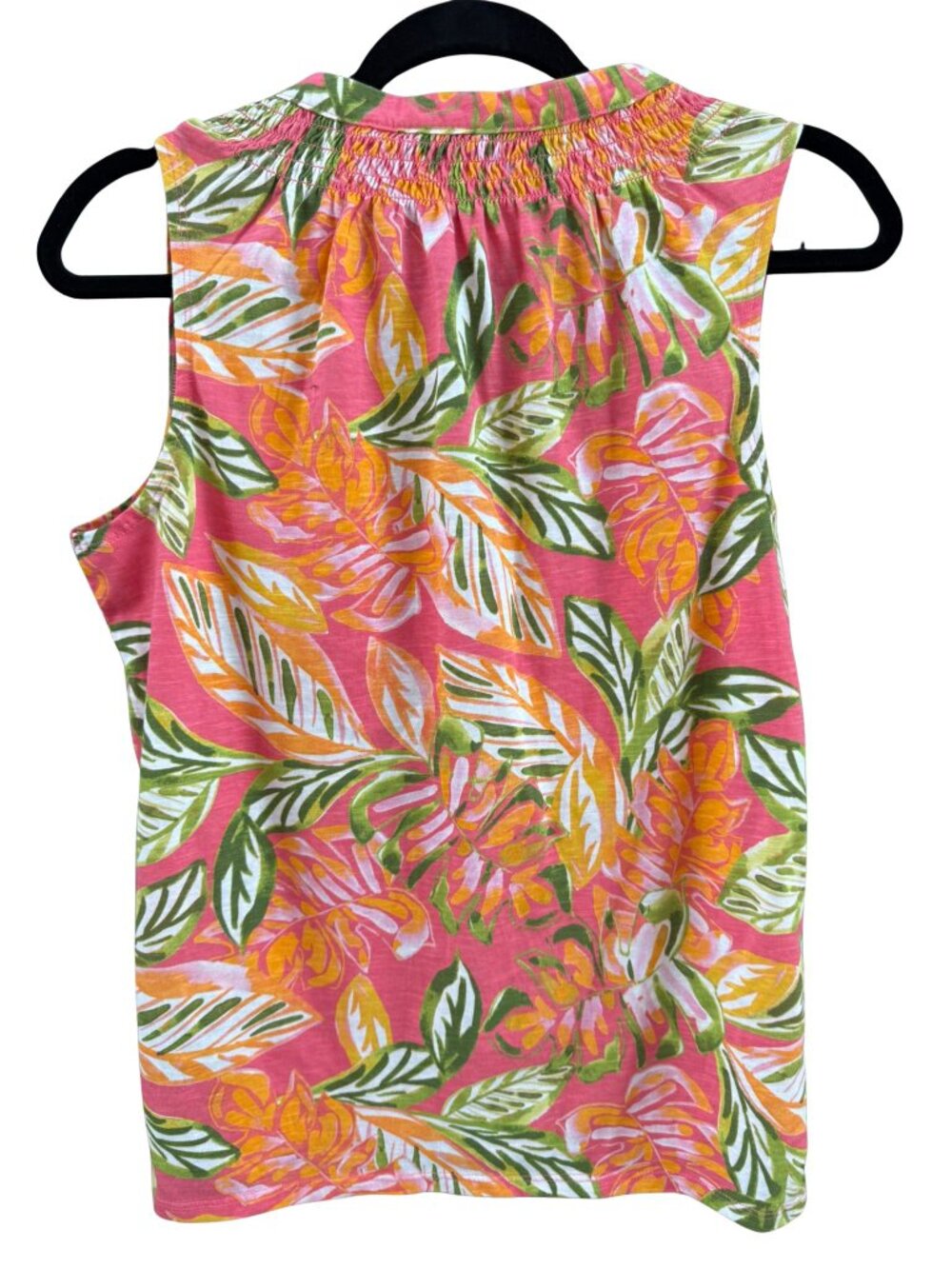Caribbean Joe Tropical Floral Sleeveless Henley Tank Top Pink Green Women's S - Picture 4 of 6